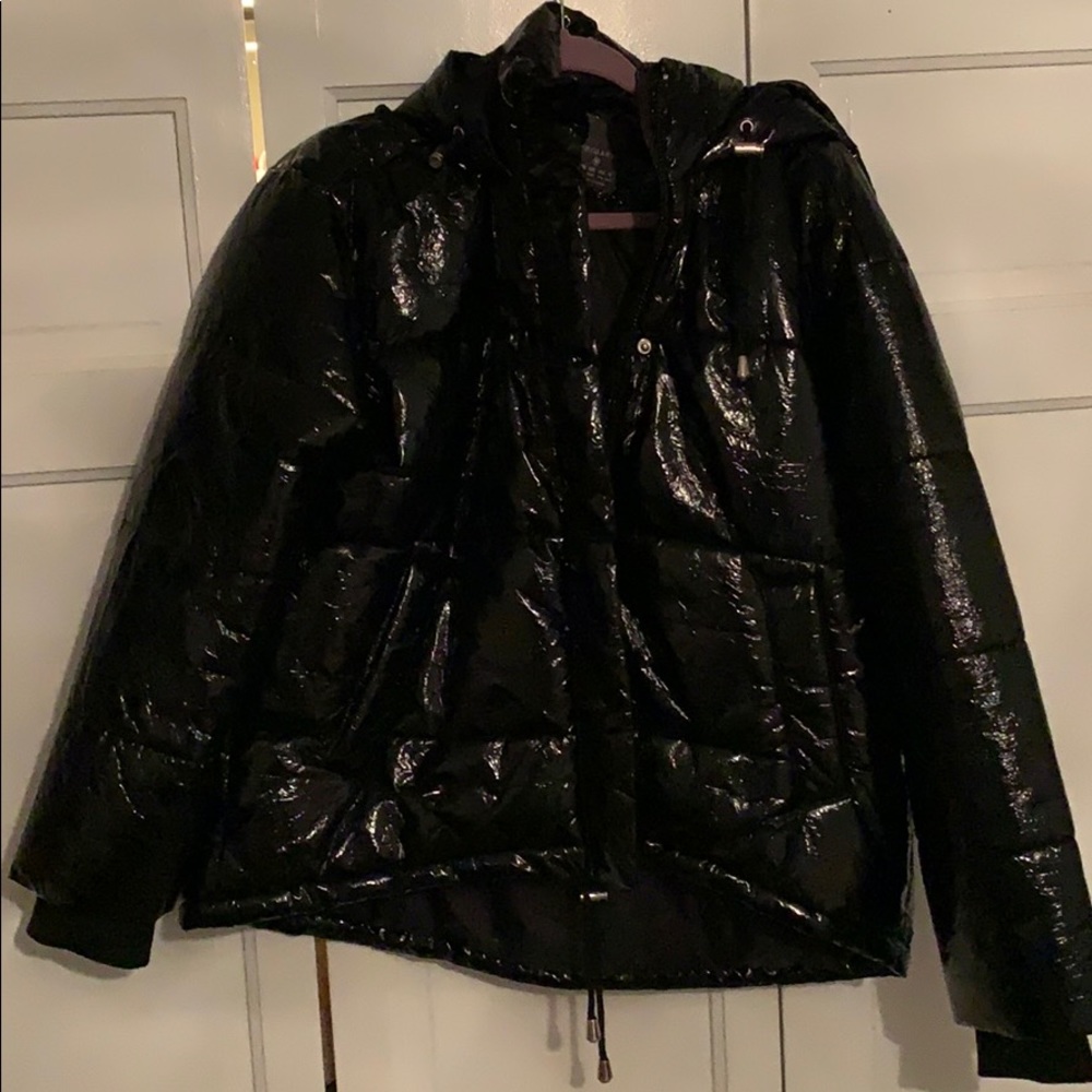 Black Patent Puffer Jacket